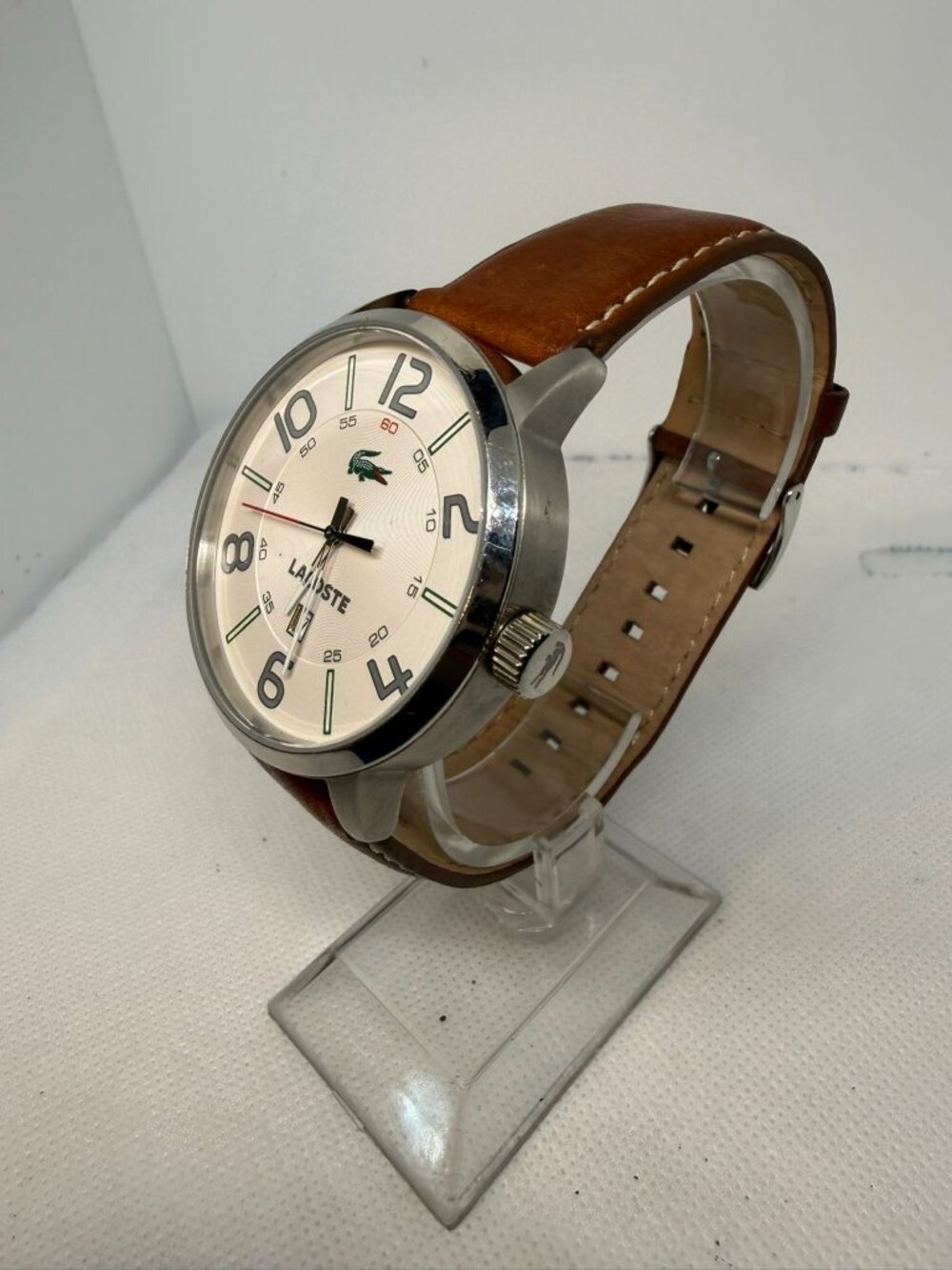 Lacoste Barcelona 2010498 Men's 44mm Cream Dial Brown Leather Quartz Watch - Picture 2 of 13